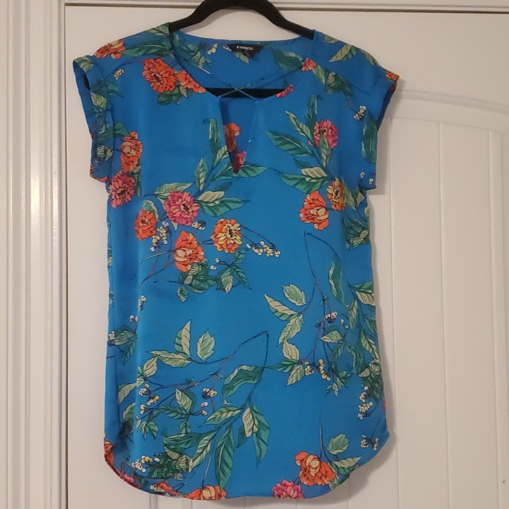 Express xs floral blouse blue with flowers
